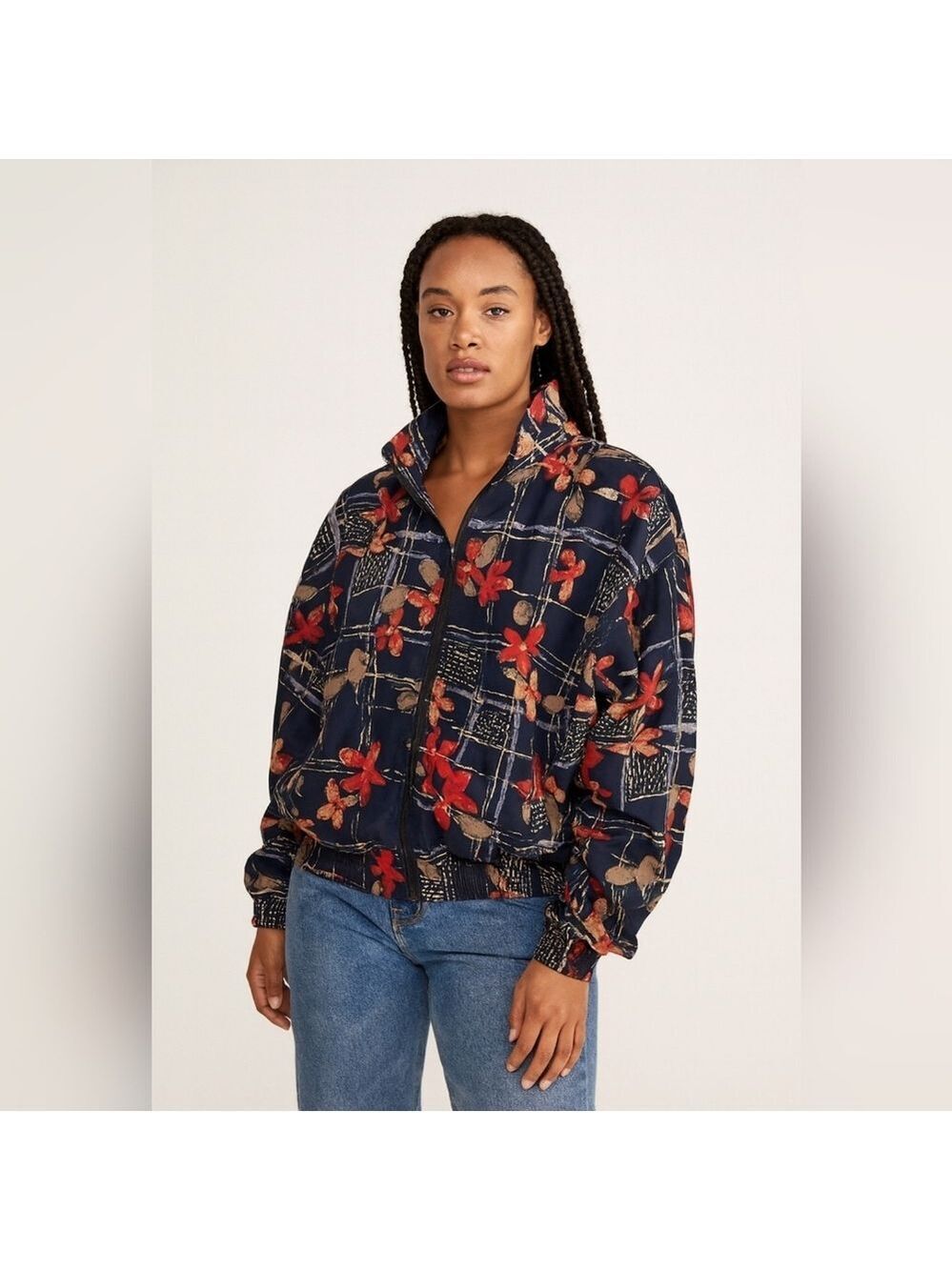 NWT Vintage 90s  R&R Sport Cottagecore Floral Bomber with Pockets & Shoulder Pad
